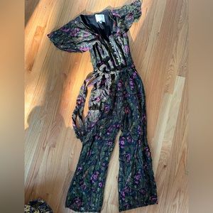 Anthropologie Green Wide Leg Jumpsuit